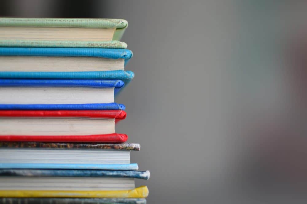 Multicolored book stack.