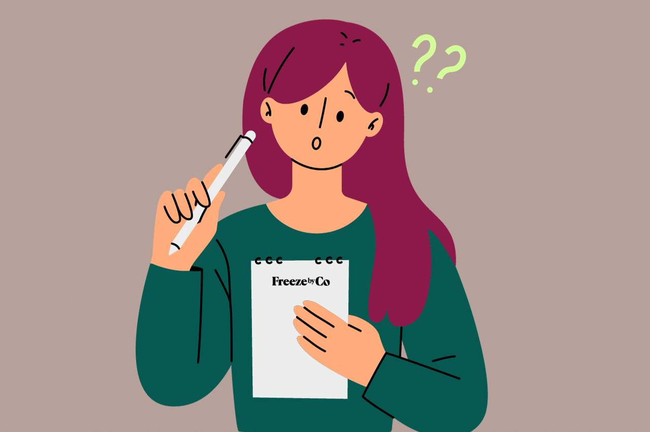 Cartoon on mauve background of a person with long hair