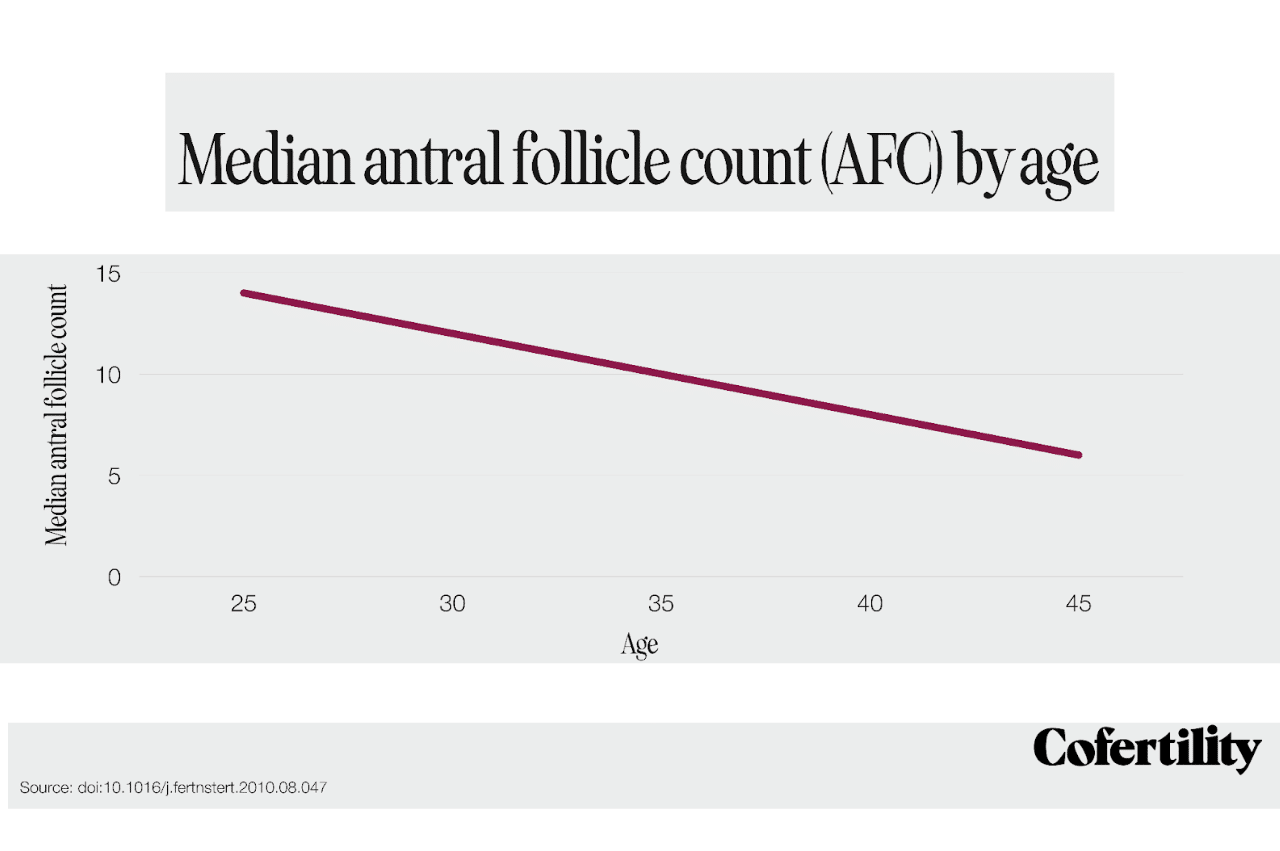 Median antral follicle count (AFC) by age graph. It's a declining line