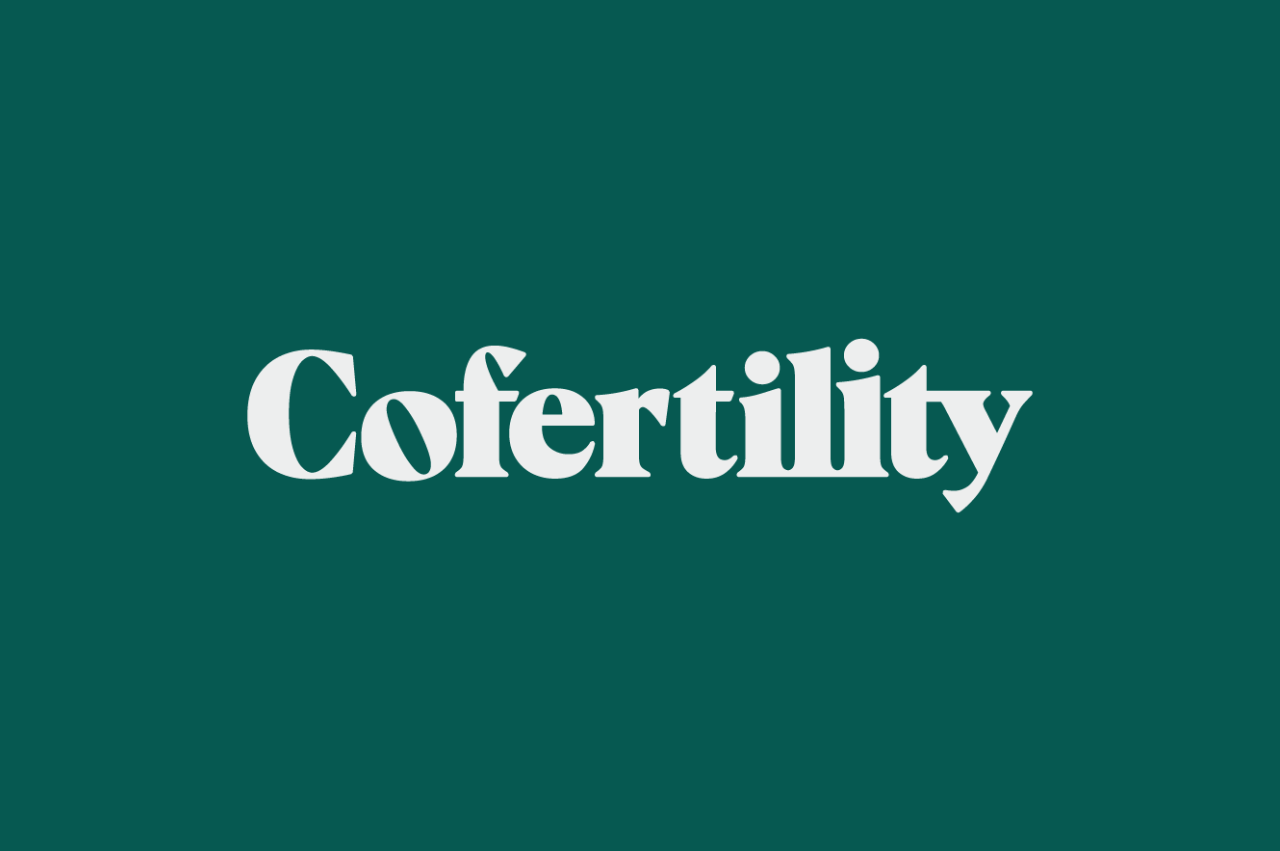 Cofertility written in white on a teal background