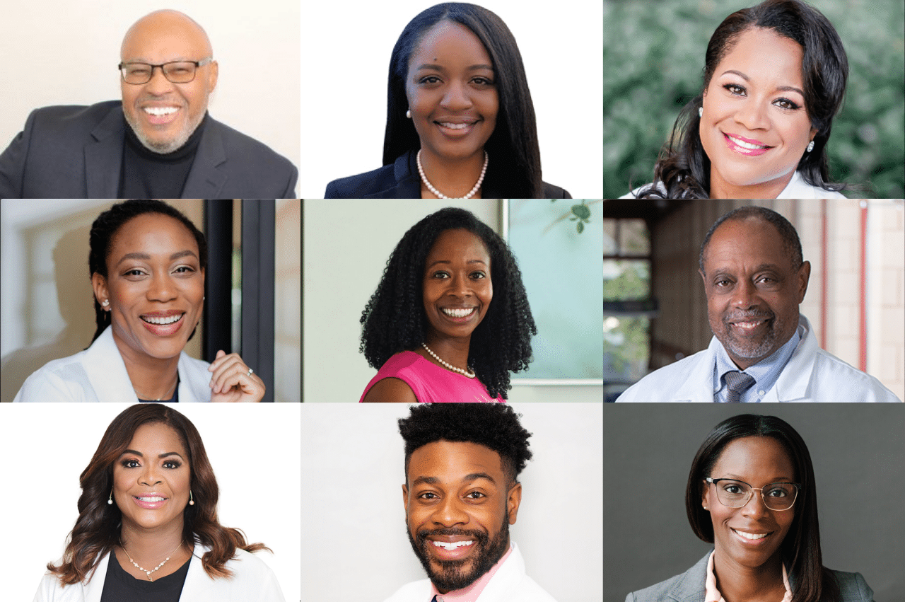 Collage of individual images of 9 Black fertility doctors